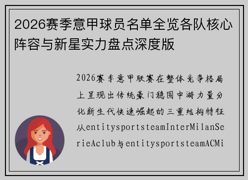 2026赛季意甲球员名单全览各队核心阵容与新星实力盘点深度版